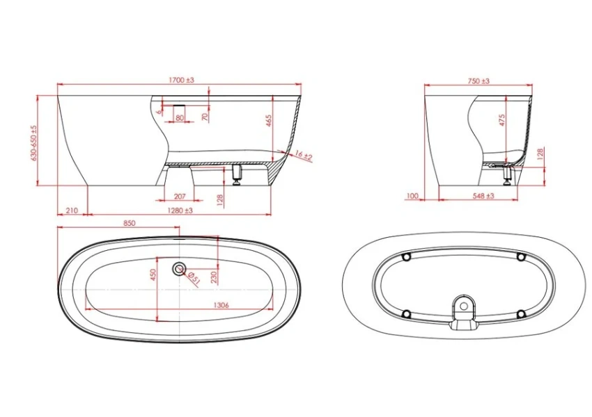 Ванна Creto Arino, CRARVN2902, 170 х 75 см, искусственный камень, белая - фото 2
