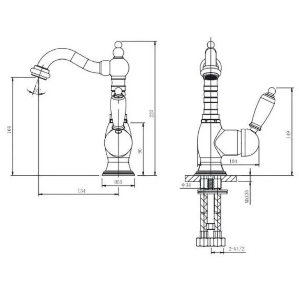 Смеситель Caprigo Adria-Uno 02M-524-vot, для раковины, цвет бронза - фото 2