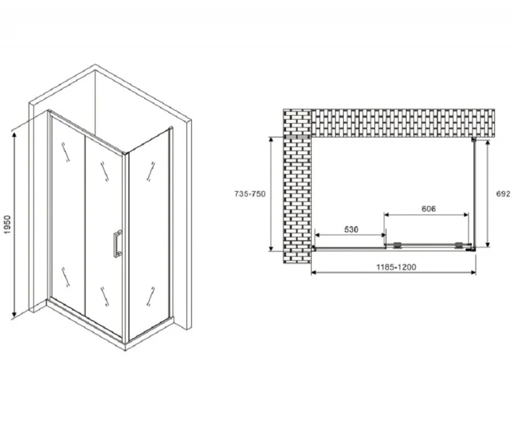 Душевой уголок Abber Schwarzer Diamant 120х75 см профиль черный, стекло прозрачное, прямоугольные - фото 2