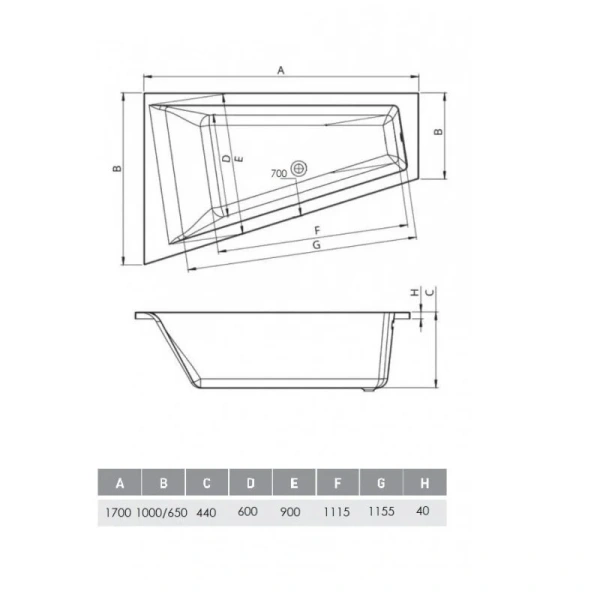 Ванна акриловая Vayer Tessa Гл000027370/Гл000027371, 170 x 100 см, левая/правая, цвет белый - фото 2