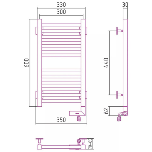 Полотенцесушитель электрический Сунержа Модус 2.0 30x60 см правый без покрытия - фото 2