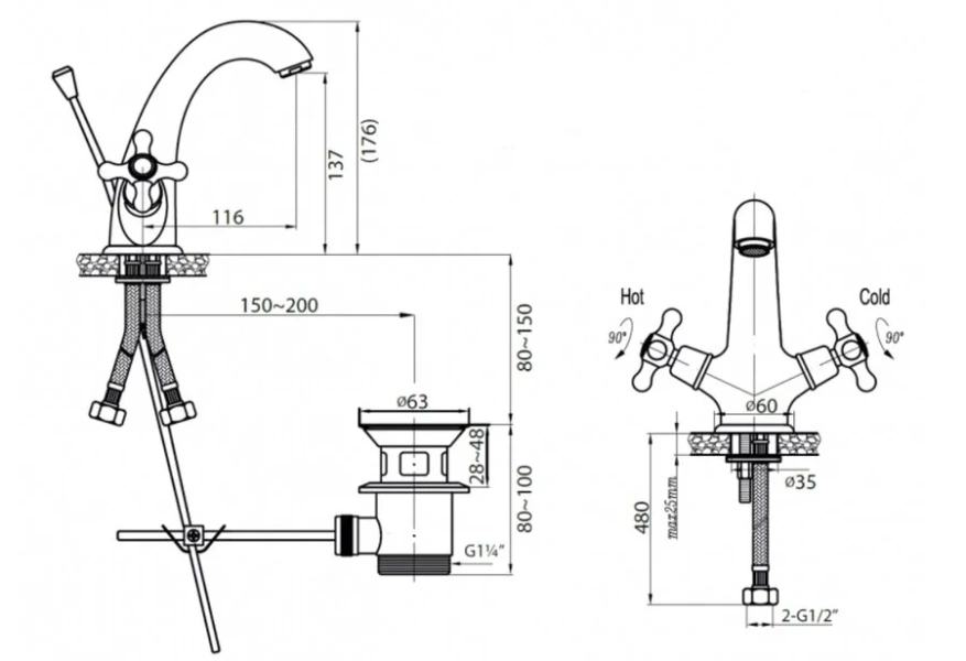 Смеситель для раковины Cezares Nostalgia-LS1 с донным клапаном - фото 4