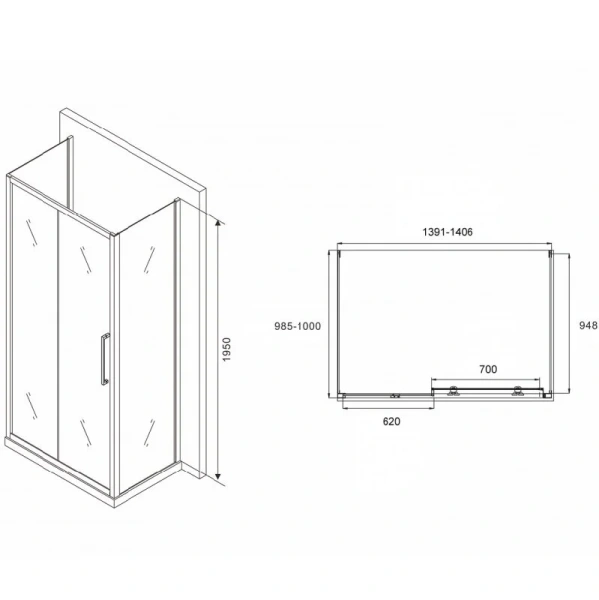 Душевой уголок Abber Schwarzer Diamant AG30140H-S100-S100 140x100 см пристенный, прямоугольные - фото 2