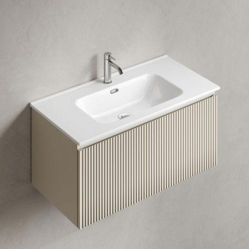 Тумба под раковину подвесная Sancos Snob R 1.0 90 см beige soft, моноблок - фото 5