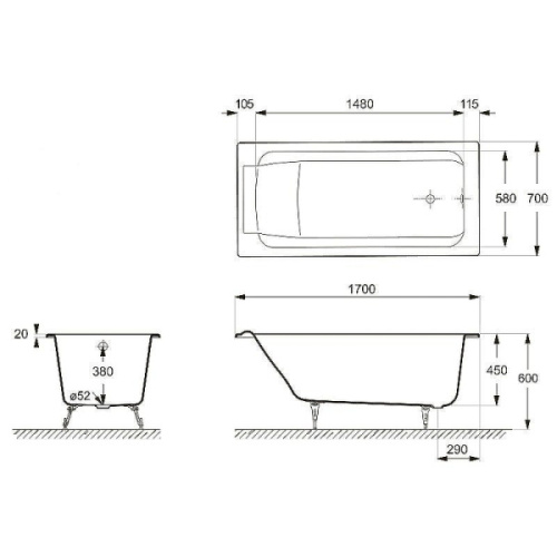 Ванна чугунная Delice Palomba DLR230620R-AS 170x70 см с антискользящим покрытием - фото 4
