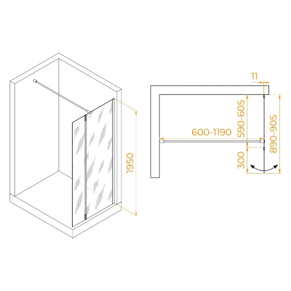 Душевая перегородка RGW Walk In WA-050B 90 см профиль черный, современные, hi-tech - фото 2