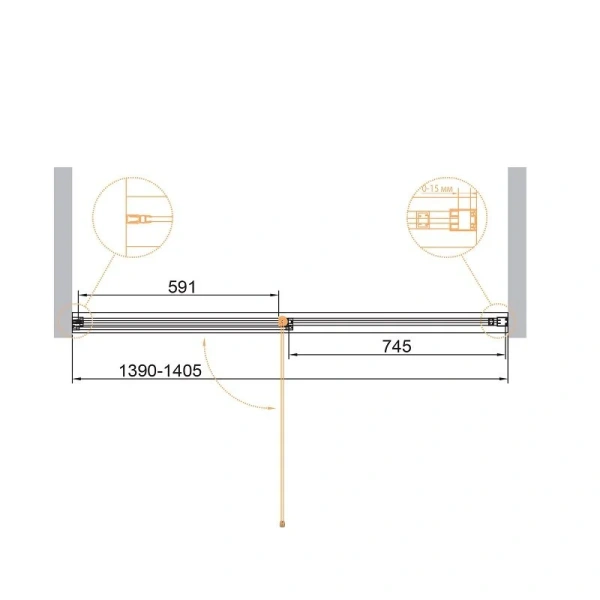 Душевая дверь в нишу Cezares Urban 140 см стекло прозрачное, профиль хром - фото 2