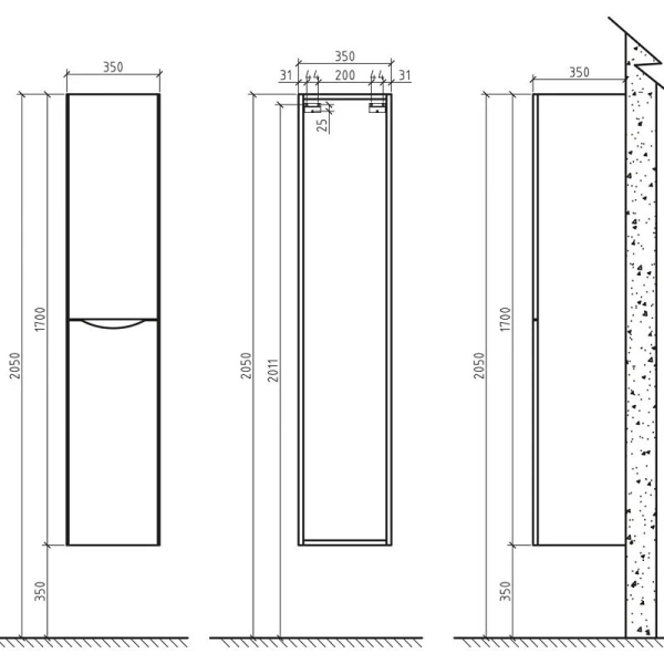 Шкаф-пенал подвесной BelBagno Ancona-N 35 см rovere bianco правосторонний - фото 2
