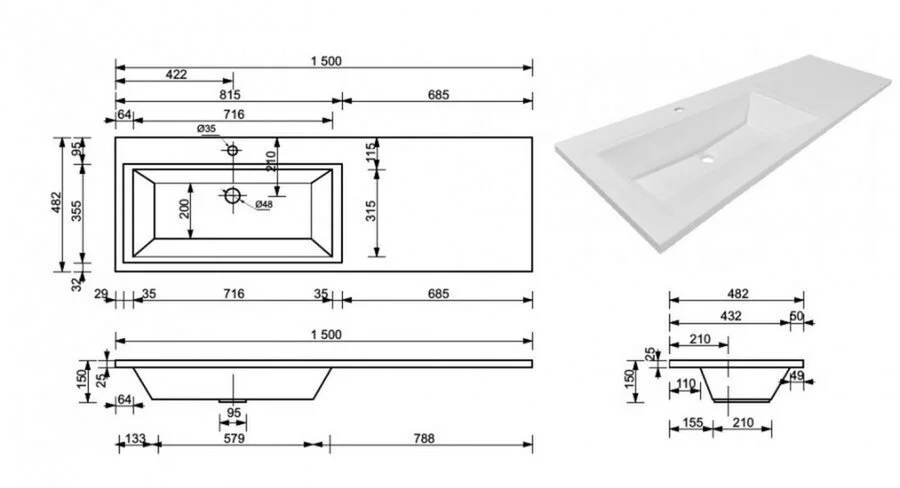 Тумба с раковиной подвесная Style Line Даллас СС-00002304 150 см с думя ящиками - фото 4