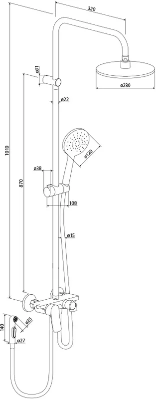 Душевая стойка Damixa Apollo со смесителем-полкой, черный матовый, со смесителем - фото 8
