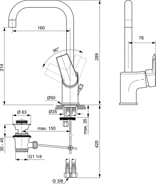 Смеситель для раковины Ideal Standard Tesi одноручный - фото 2