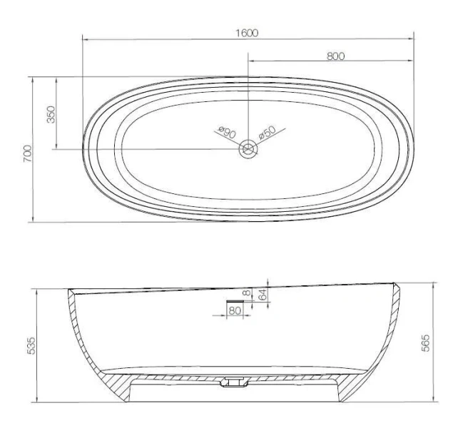 Ванна из искусственного камня NTBagno Firenze NT204 160 х 70 см, цвет белый - фото 2