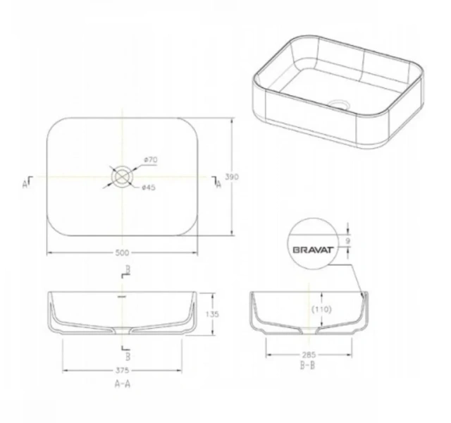 Раковина Bravat Source C22250W-ENG 50 см - фото 2