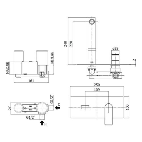 Смеситель для раковины Paffoni Tango TA106 встраиваемый - фото 4