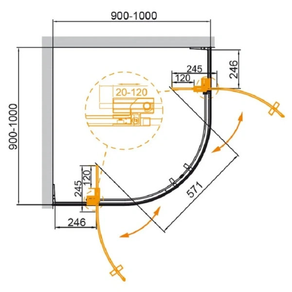 Душевой уголок Cezares Slider 100х100 см серое стекло профиль черный - фото 2