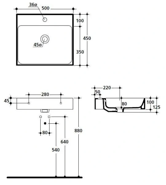 Раковина Kerasan Cento 50 см белая, современные, hi-tech - фото 2