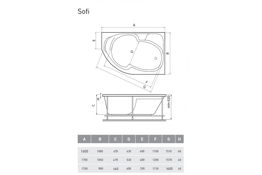 Ванна акриловая Relisan Sofi Гл000026239 R, 170 х 90 см, белая - фото 3
