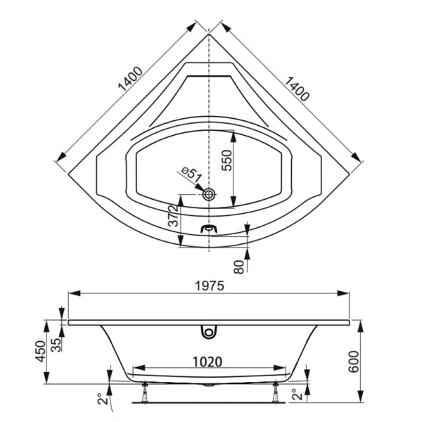 Ванна акриловая Vagnerplast Veronela Corner 140×140 см белая - фото 2