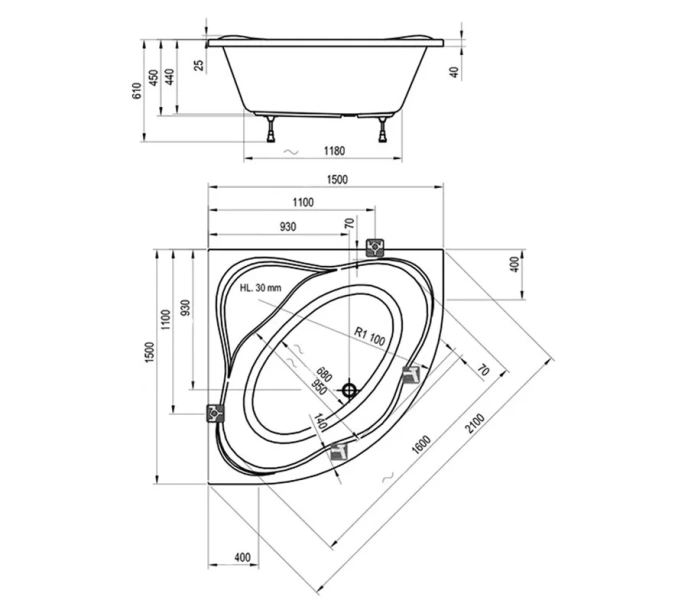 Ванна акриловая Ravak NewDay 150х150 см белая - фото 4