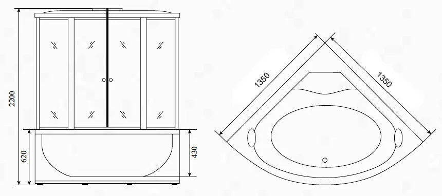 Душевой бокс Timo Standart 135x135 см стекло тонированное, полукруглые, четверть круга - фото 2