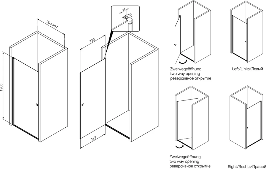 Душевая дверь в нишу Am.Pm Sunny 80 см профиль черный, современные, hi-tech index_1 - фото 10