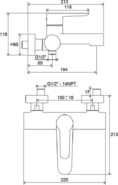 Смеситель для ванны Ravak Puri X0701 латунь, настенные - фото 6