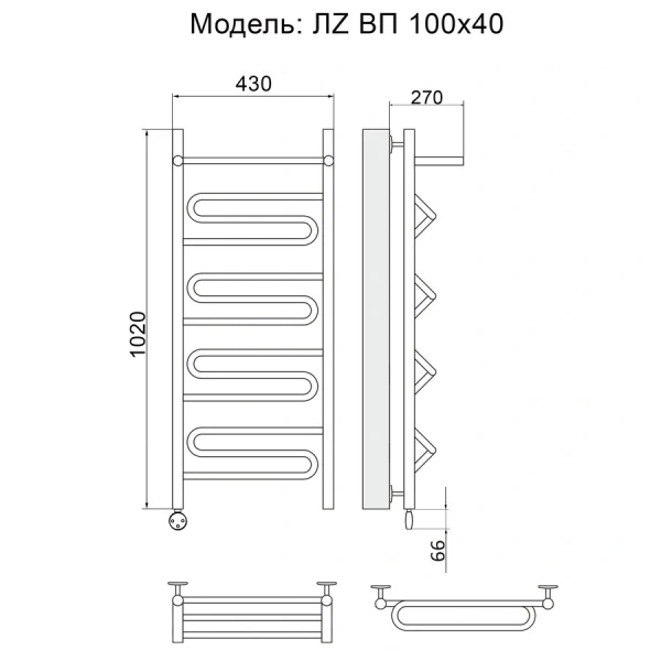Полотенцесушитель электрический Ника Curve 100х40 см левый, современные, hi-tech - фото 2