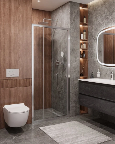 Душевая дверь в нишу Cezares Molveno 120 см стекло прозрачное профиль хром - фото 4