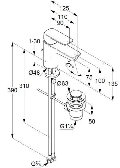 Смеситель для раковины Kludi Pure&Style 40382 с донным клапаном - фото 3