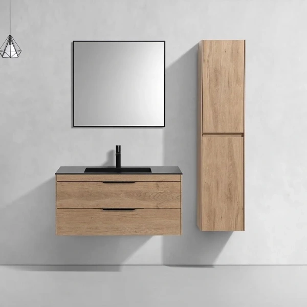 Тумба под раковину подвесная Vincea Chiara 2D 100 см 2 выкатных ящика, натуральный дуб, под дерево - фото 9