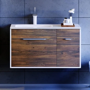 Тумба под раковину подвесная Aqwella Malaga 90 см крафт темный, левосторонняя - фото 4