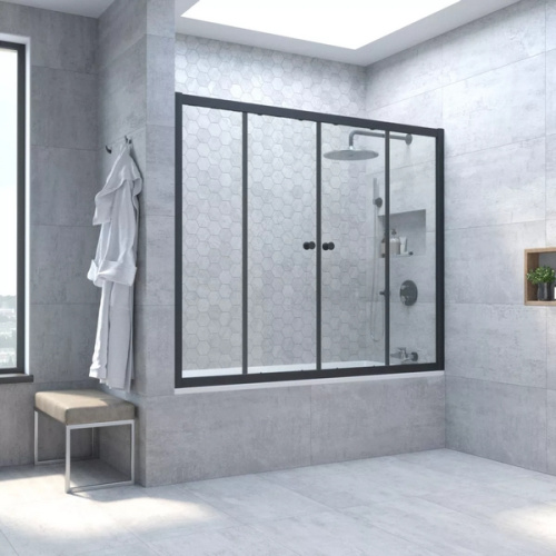 Душевая шторка на ванную профиль черный матовый стекло прозрачное Vegas-glass, 160 см - фото 2