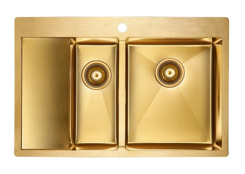 Мойка для кухни Paulmark Liga 78 см брашированное золото, левостороняя, золотые - фото 5