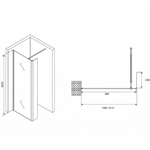 Душевая перегородка Abber Immer Offen 100 см стекло прозрачное - фото 2