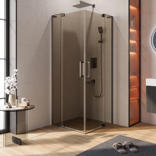 Душевой уголок Cezares Slider 80х80 см стекло бронзовое профиль оружейная сталь - фото 1