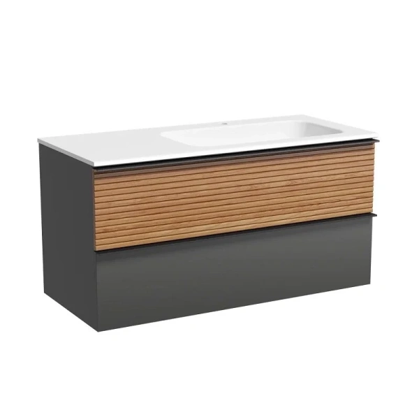 Тумба под раковину подвесная Sancos Delta 100 см правая дуб красный/графит - фото 1