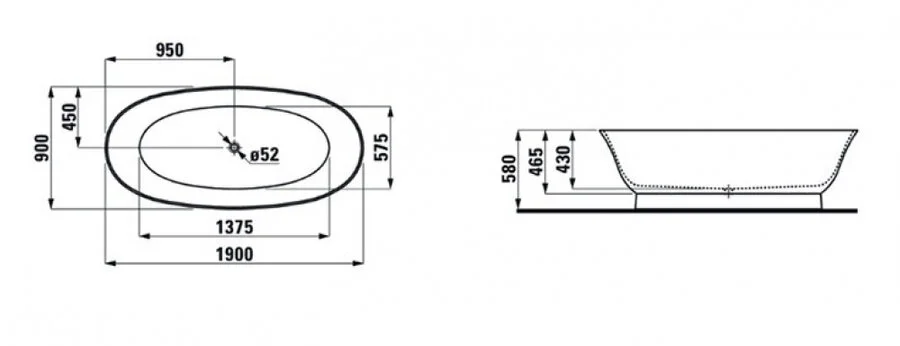 Ванна из искусственного камня Laufen The New Classic 190x90 см белая - фото 2