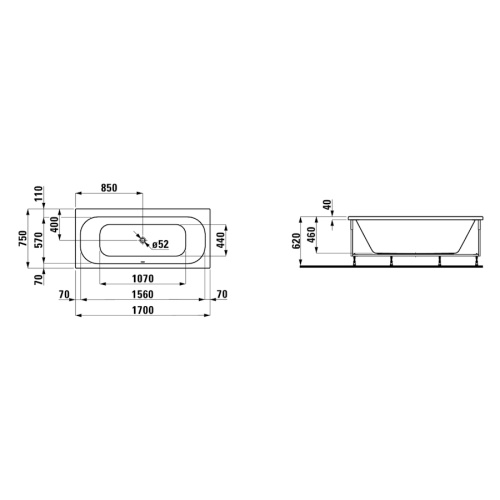 Ванна акриловая Laufen Solutions 2.2353.1, 2.2353.5, 2.2353.6 - фото 3