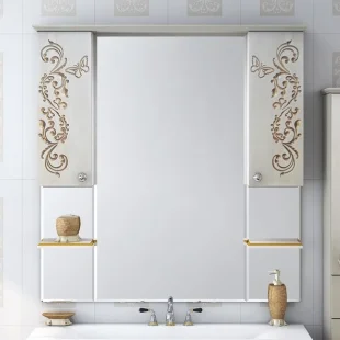 Зеркальный шкаф с подсветкой Misty Бабочка 120 см бежевый - фото 1
