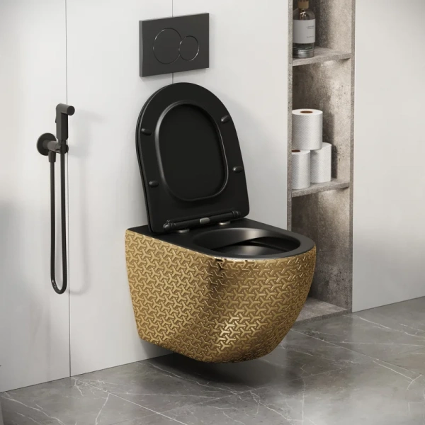 Унитаз подвесной Grossman Color золотой/черный - фото 4
