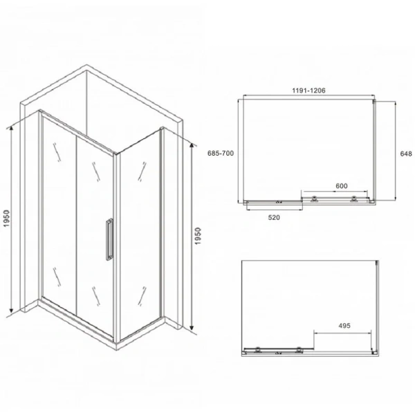 Душевой уголок Abber Schwarzer Diamant 120х70 см без поддона, прямоугольные - фото 2