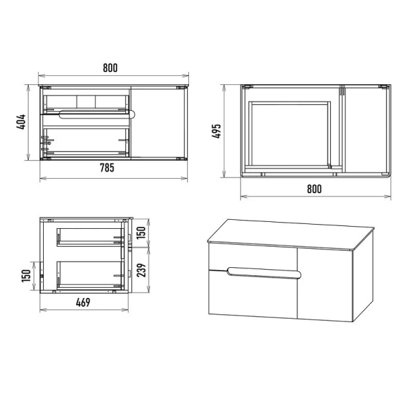 Тумба с раковиной подвесная Misty Роял П-Роя-01080-0 80 см с двумя ящиками, в наличии, по запросу, нет в наличии - фото 2