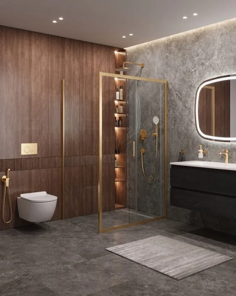 Душевой уголок Cezares Molveno 140x90 см стекло прозрачное профиль золото - фото 4