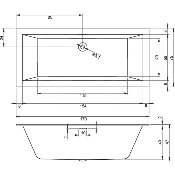 Акриловая ванна Riho Rething Cubic Plug & Play, B105012005, 170 x 75 см, левая, цвет белый - фото 3