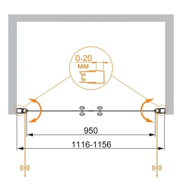 Душевая дверь в нишу Cezares Elena 115 см стекло прозрачное - фото 2