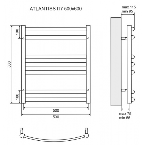 Полотенцесушитель электрический Lemark Atlantiss п7 LM32607REBL 50x60 см, черный - фото 4