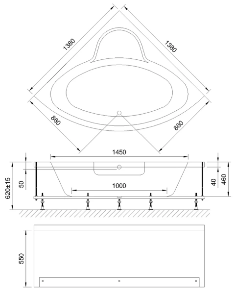 Акриловая ванна Royal Bath Fanke 140 х 140 см RB 581200 - фото 2