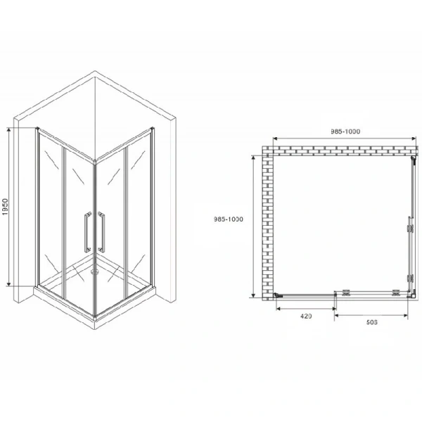 Душевой уголок Abber Schwarzer Diamant 100x100 см профиль хром, квадратные - фото 2