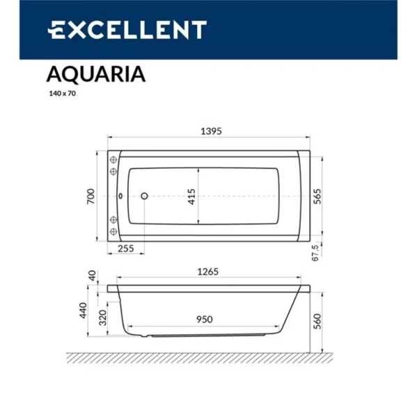 Ванна акриловая Excellent Aquaria 140 х 70 см, цвет белый, WAEX.AQU14WH - фото 2