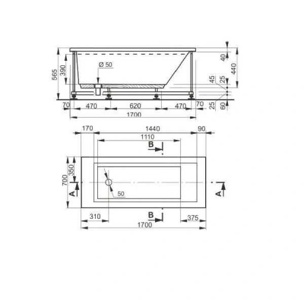 Ванна акриловая Veedi Anica 170x70, 13017070 - фото 2
